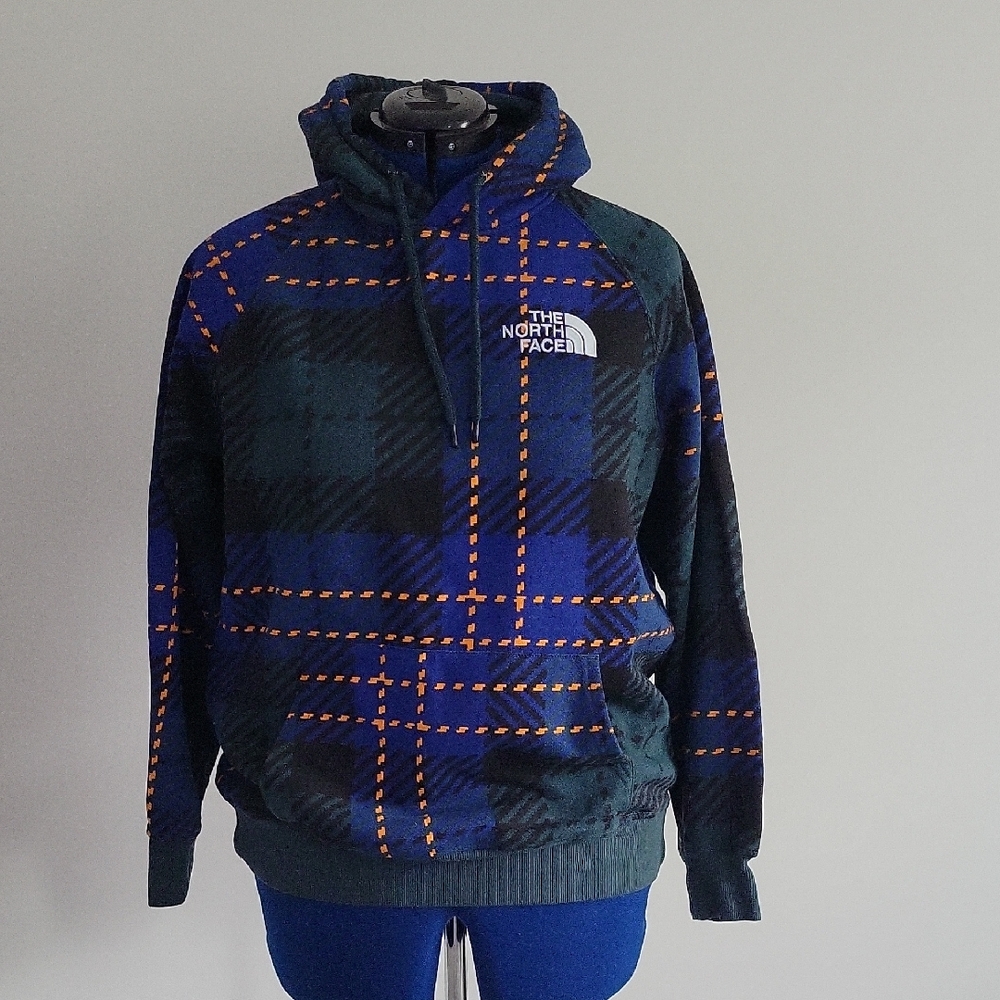 The North Face Blue and Black Plaid Hoodie